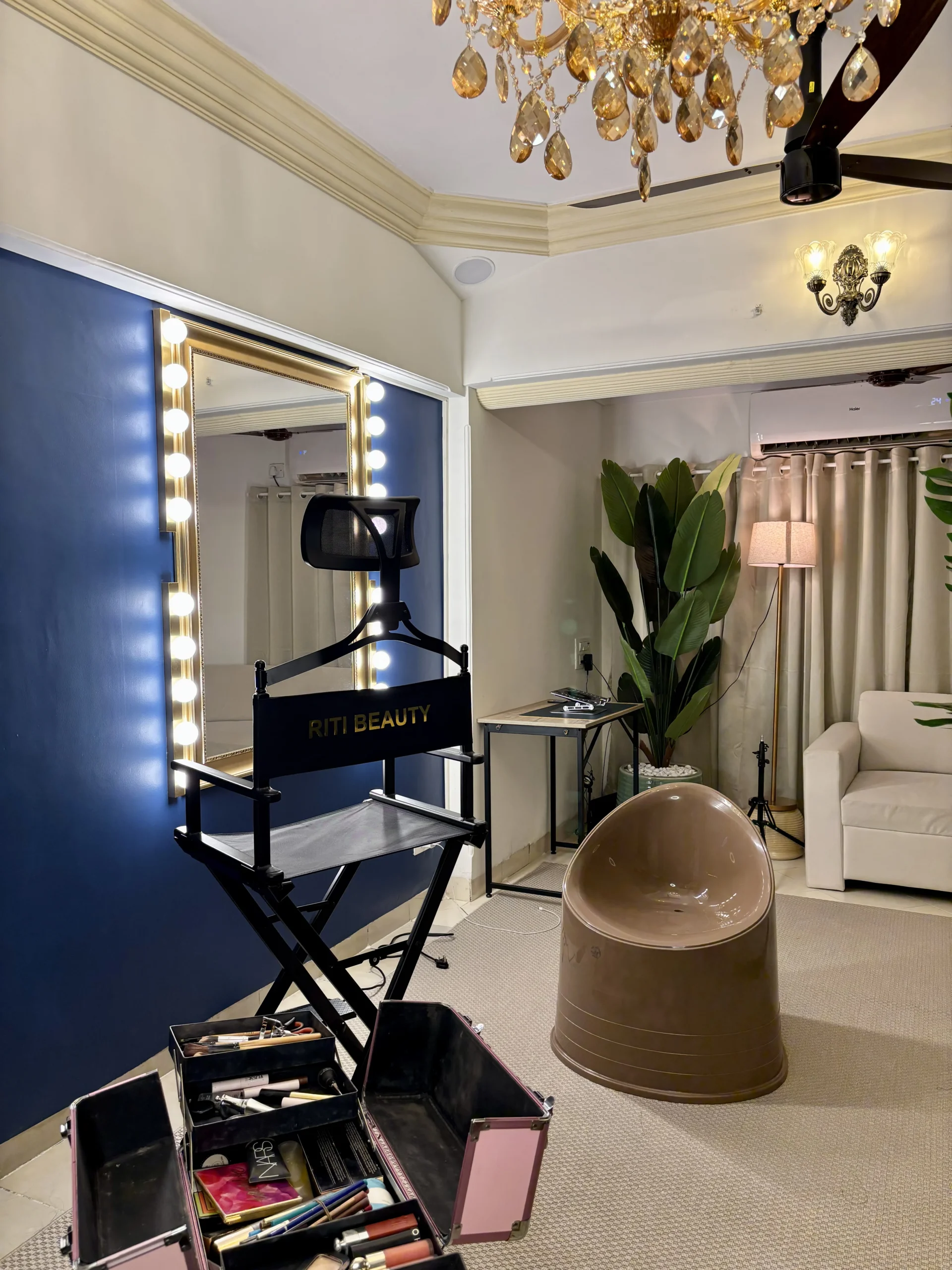 Luxury bridal makeup studio interior in Mumbai by Riti Beauty