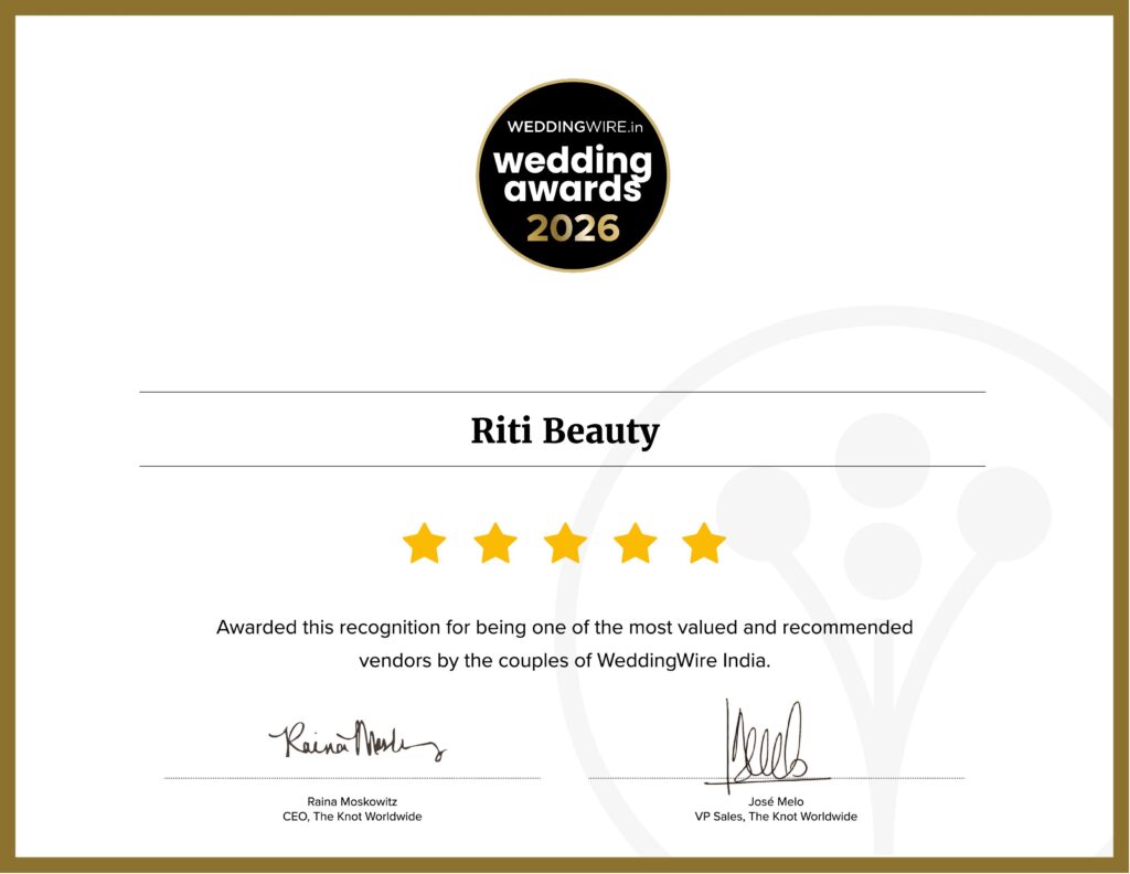 Riti Beauty WeddingWire India Wedding Awards 2026 winner certificate Riti Beauty, WeddingWire India Wedding Awards 2026 Winner