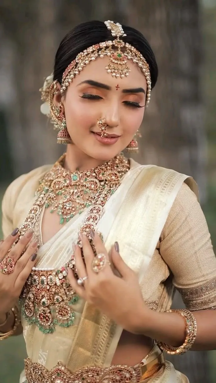 Traditional South Indian bridal makeup in Mumbai with silk saree, bridal hair and jewellery styling